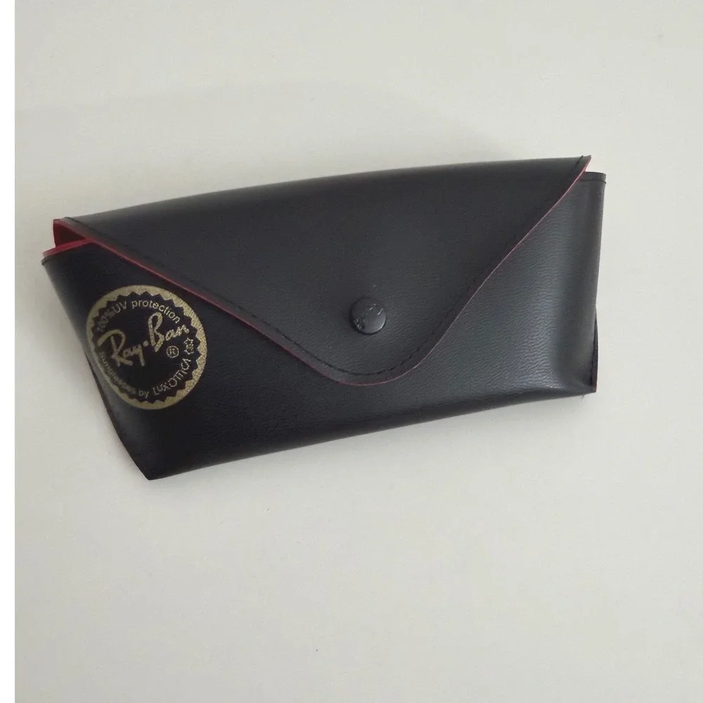 Ray-Ban Sunglasses Case Black Faux Leather Red Interior Snap Closure Accessory